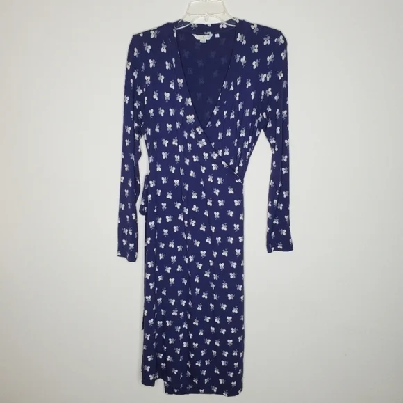 Boden Maternity Essential Navy Blue Floral Jersey Tie Wrap Dress